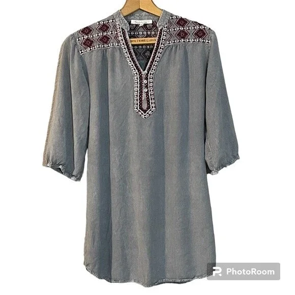 Solitaire | Dresses | Solitaire By Anthropologie Embroidered Rayon Tunic  Dresstop Womens Medium | Poshmark